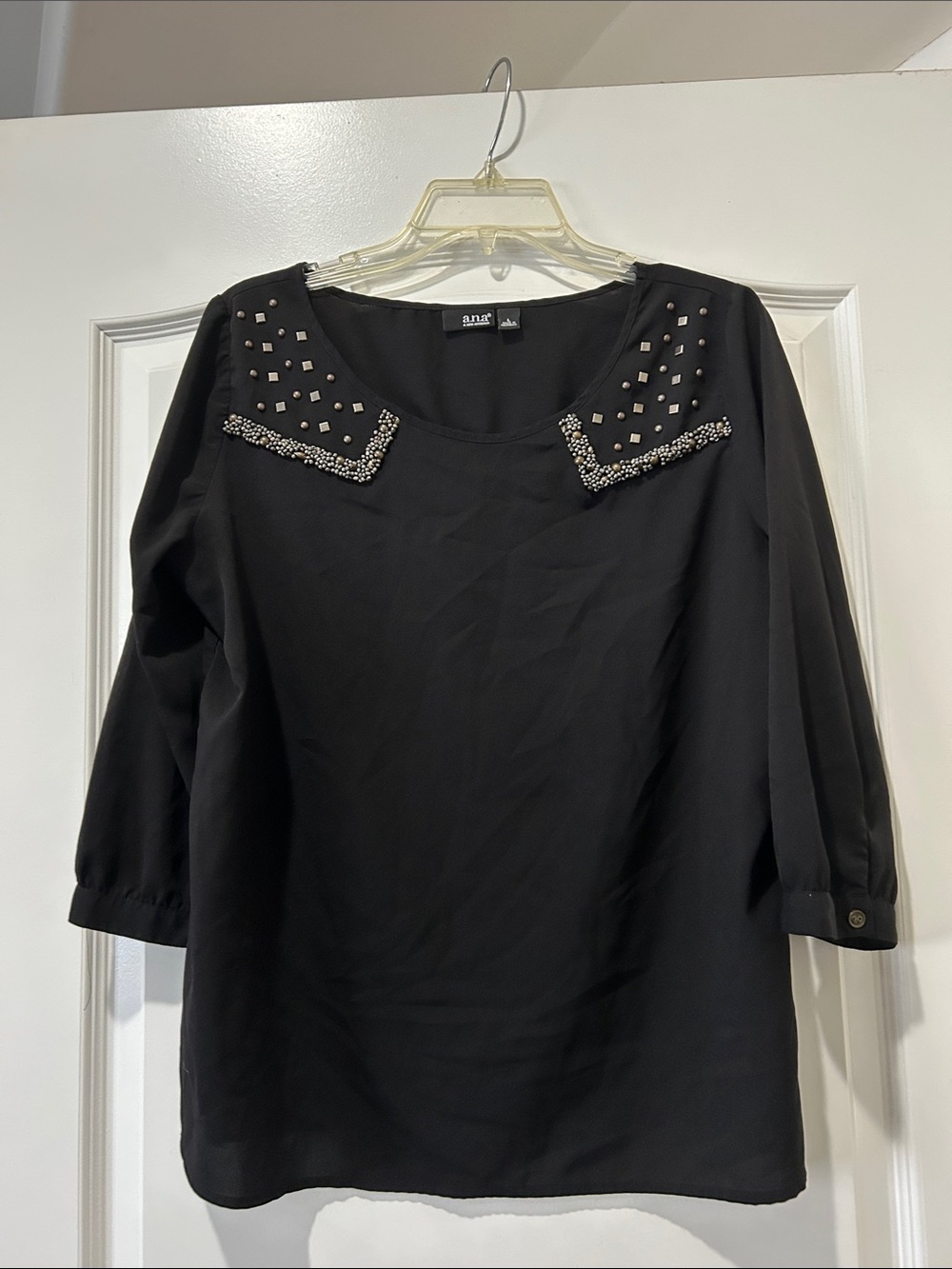 a.n.a Black Studded Scoop Neck Top